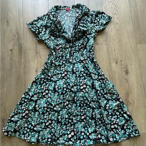 Ruby Rox Blue and Green Wrap Sundress with Flutter Sleeves Size 13